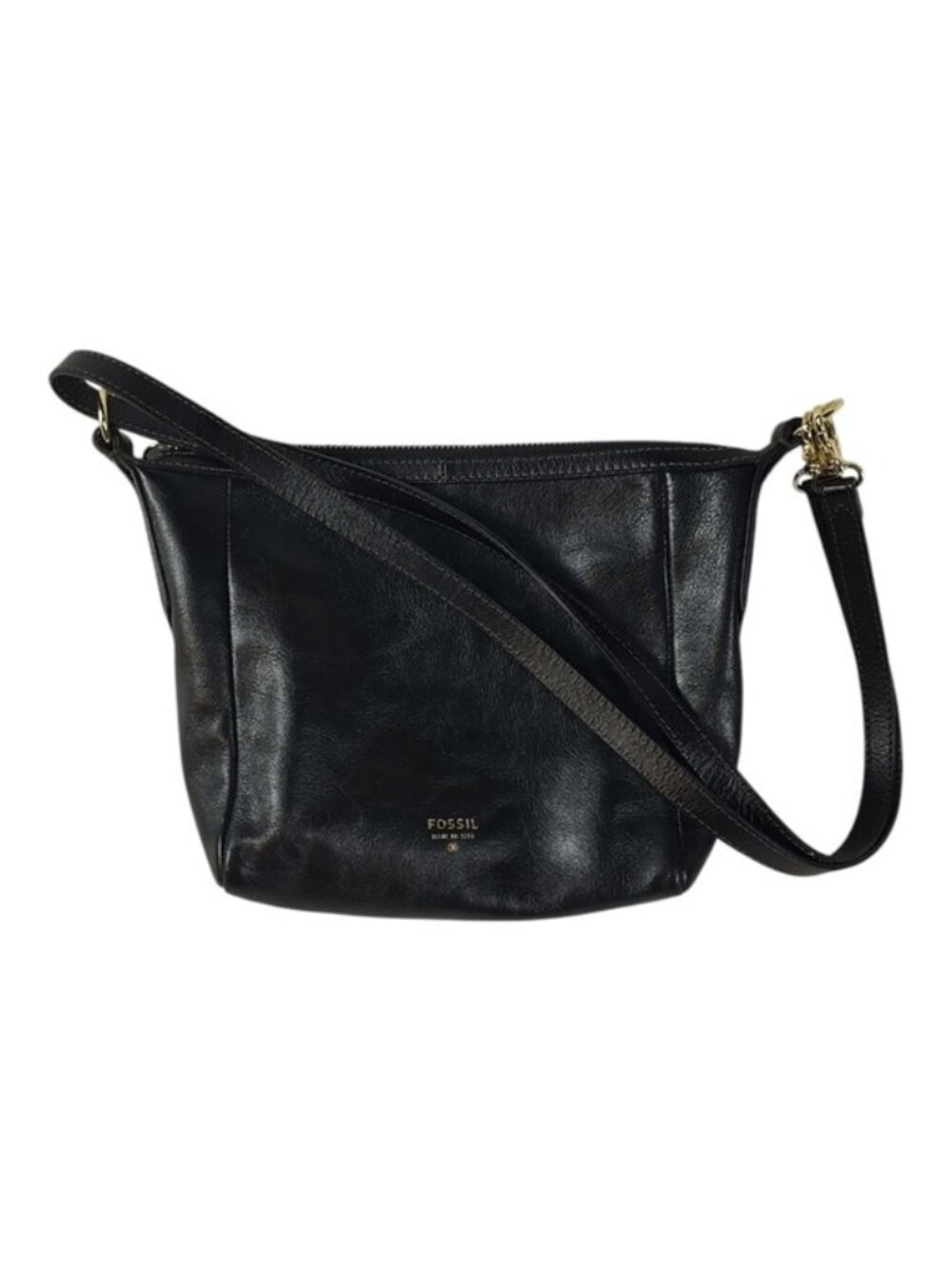 Fossil Black Leather Crossbody Purse Adjustable Strap Gold Hardware
